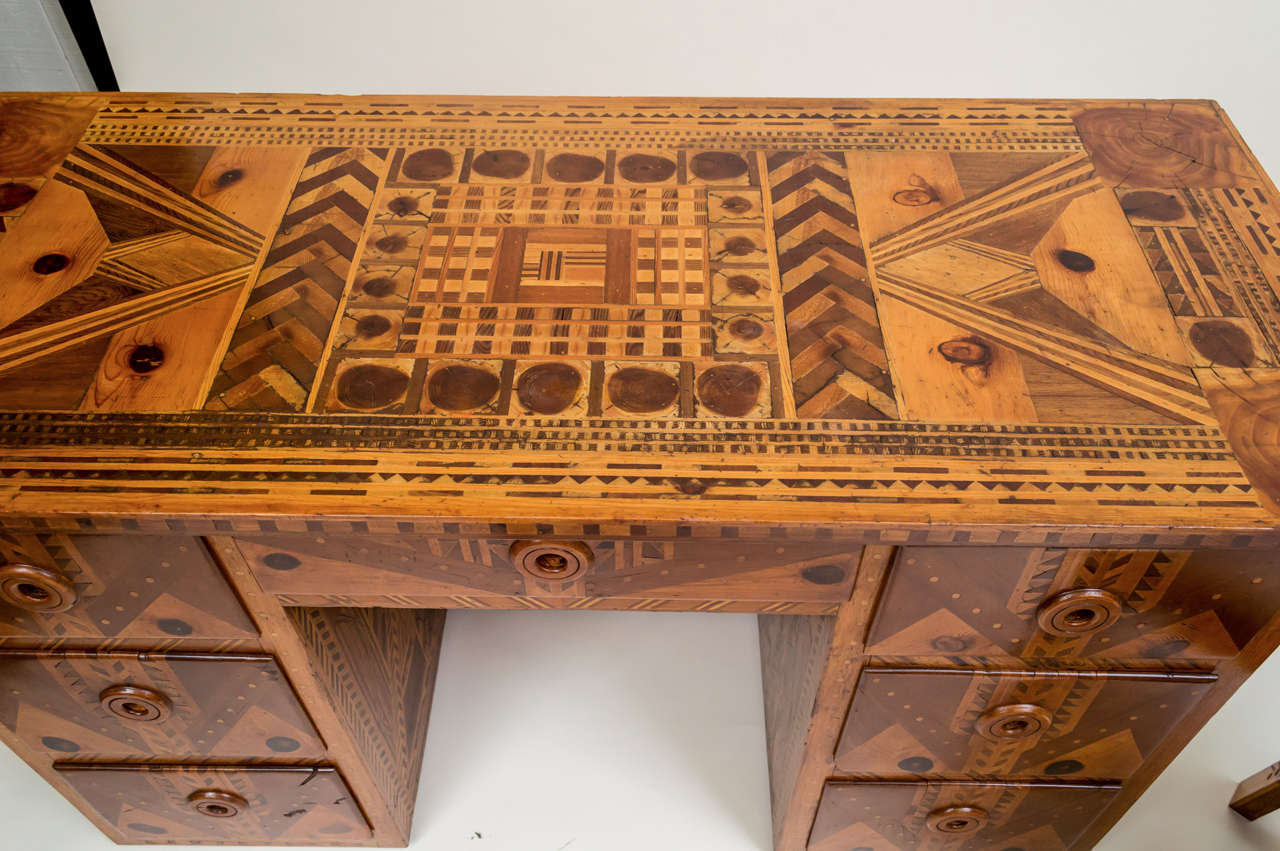 American Folk Art Marquetry Furniture, Suite of Five Pieces For Sale at